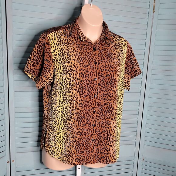 Bentley Plus Button Up Collared Shirt ~ Sz 16W ~ Brown & Black ~ Short Sleeve - Picture 2 of 4